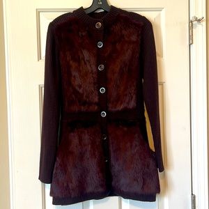 Maroon Nanette Lepore Rabbit Fur Coat.